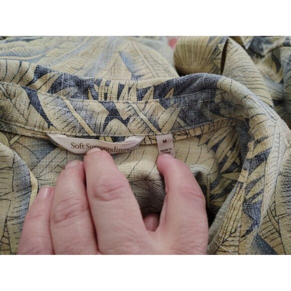 Soft Surroundings Medium Flora Linen Blend Shirt Dress Tropical Muted Palm Vacay - Picture 4 of 5